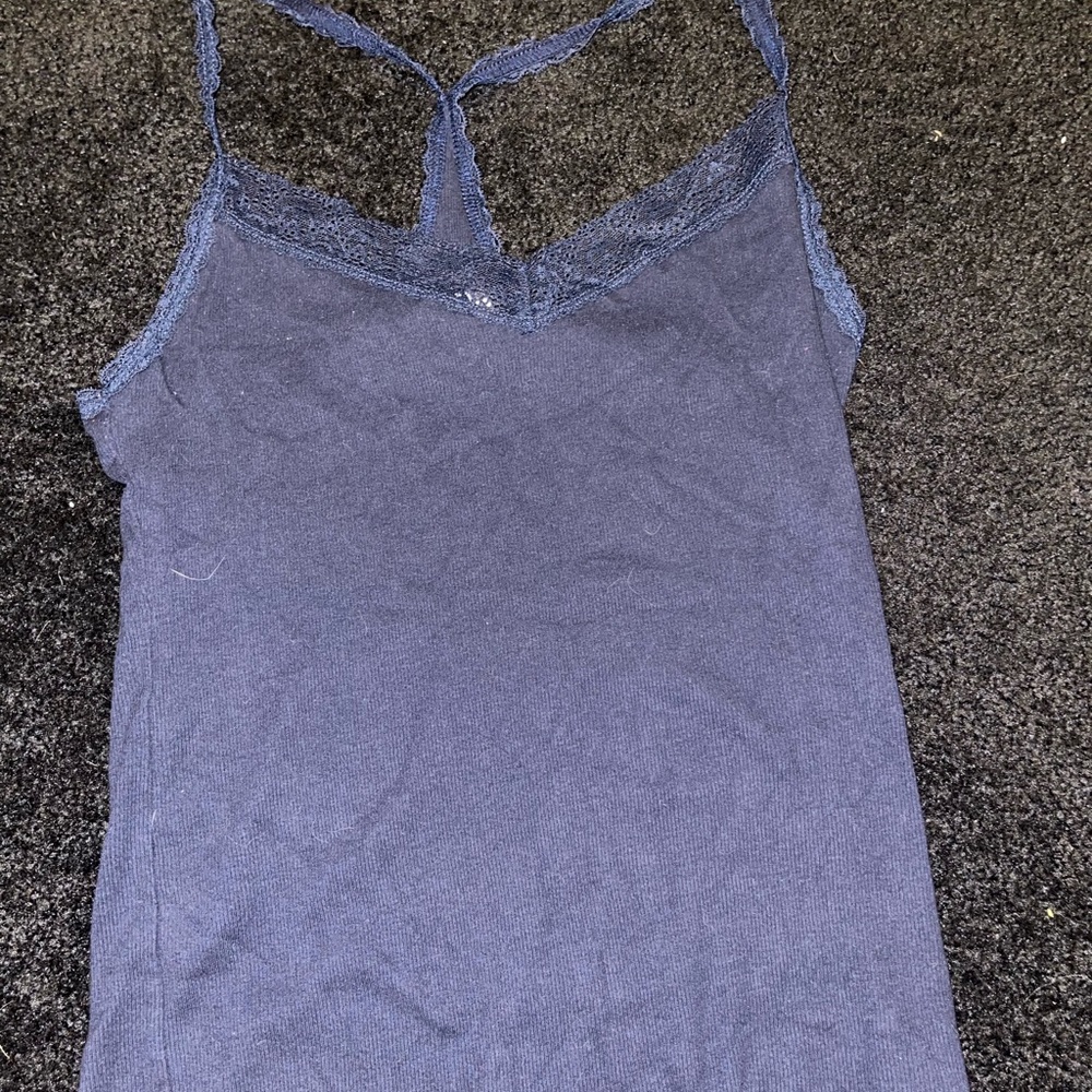 Used Hollister Navy Blue Tank with Lace Detail Size XL